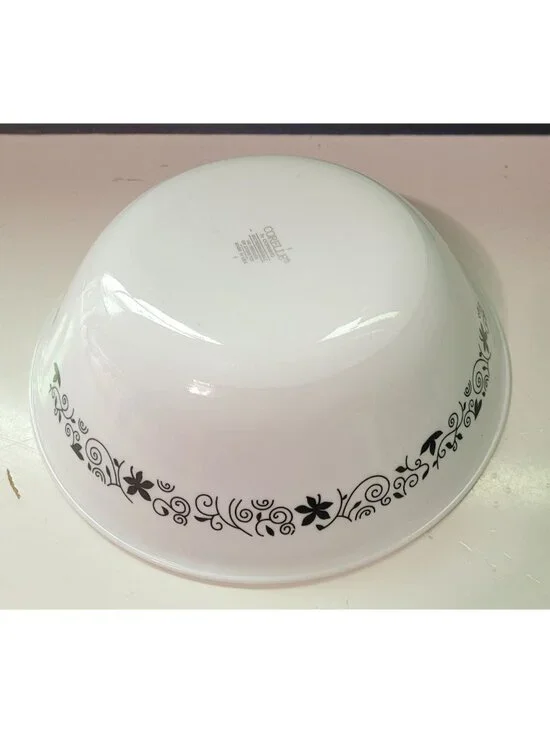 Corelle By Corning Winding Gate White Bowl Black Floral Swirl Pattern 8.5" Diame - Picture 2 of 9